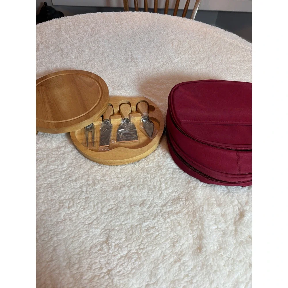 Wooden Charcuterie Board Set with 4 Cheese Tools and Insulated Carrying Case